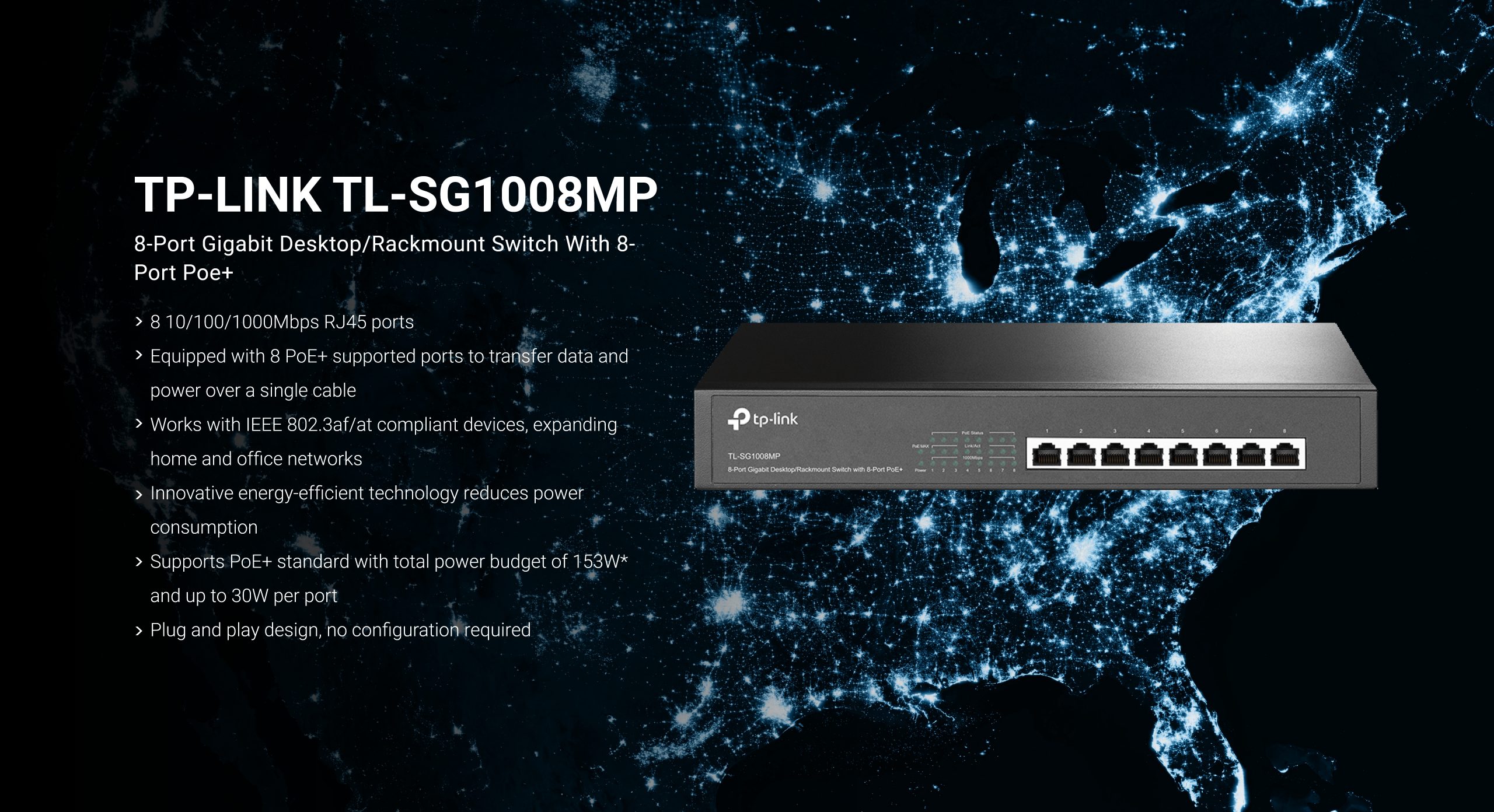 TP-link TL-SG1008MP 8-Port Gigabit Desktop/Rackmount Switch with 8-Port PoE+
