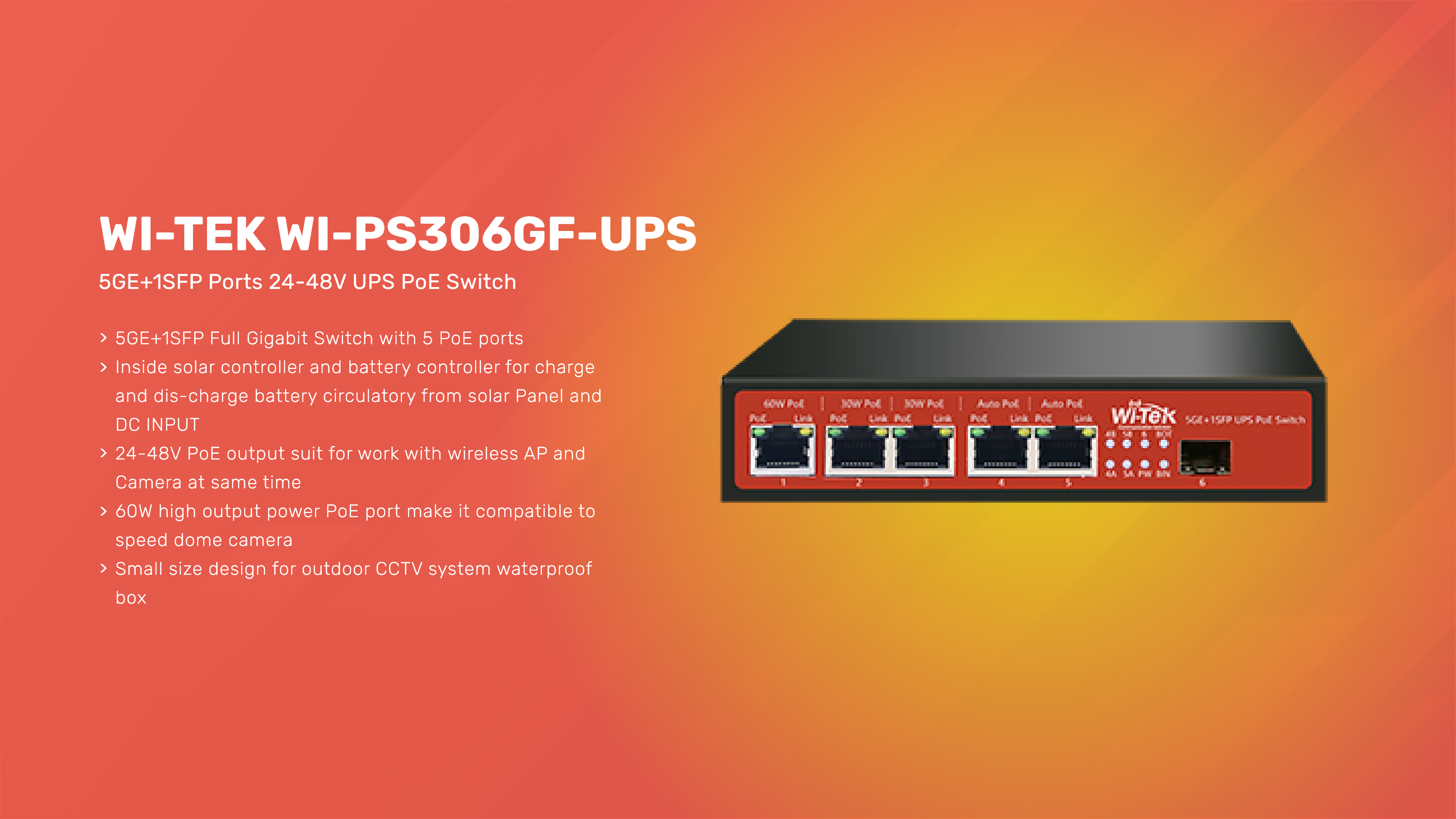 Wi-tek WI-PS306GF-UPS 5GE+1SFP Ports PoE Switch